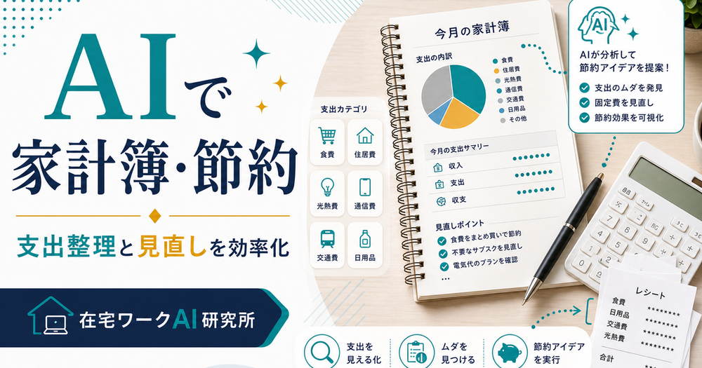 AIで家計簿と節約の支出整理や見直しを効率化する方法を示すアイキャッチ画像