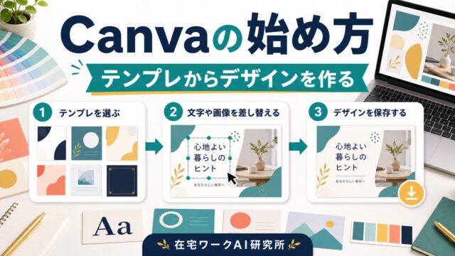 Canvaの始め方とテンプレからデザインを作る流れを示すアイキャッチ画像