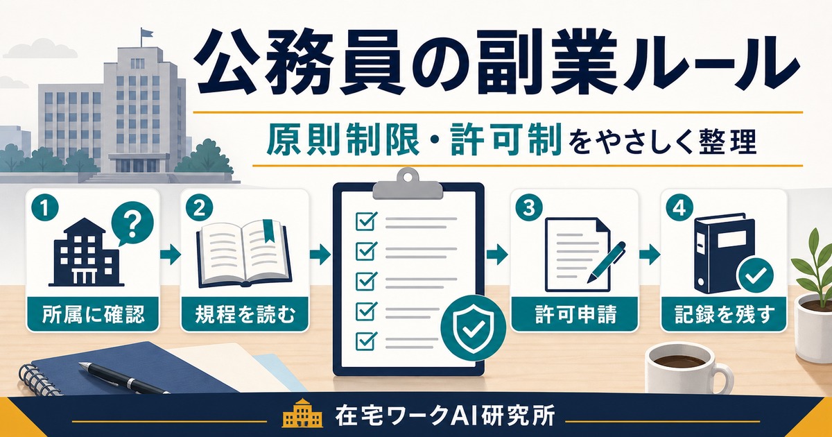 公務員の副業ルールと許可確認の流れを示すアイキャッチ画像