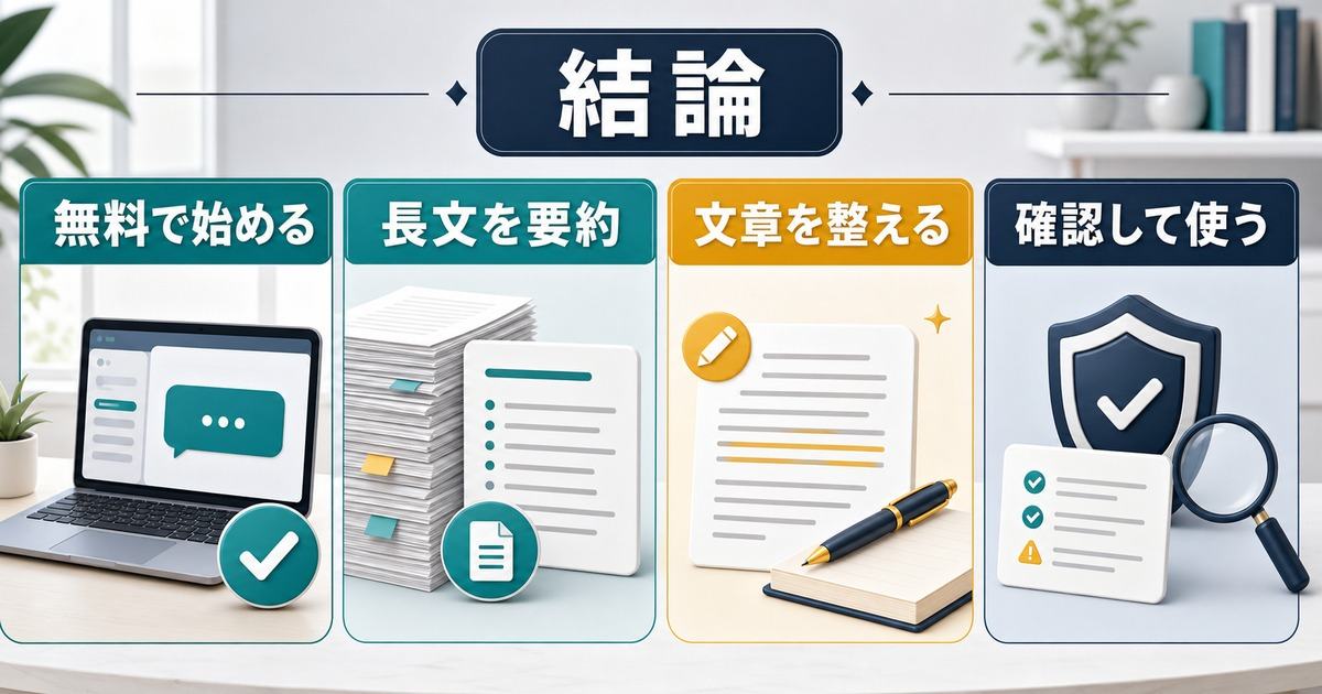 Claudeを無料で始めて長文要約や文章作成に使う考え方の図解