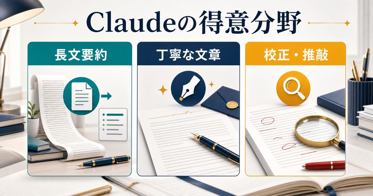 Claudeが得意な長文要約と丁寧な文章作成と校正推敲の図解