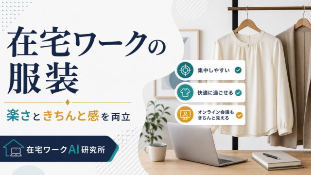 在宅ワークの服装は楽さと最低限のきちんと感を両立することが大切だと示すアイキャッチ画像