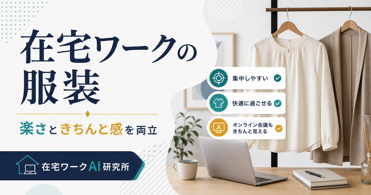 在宅ワークの服装は楽さと最低限のきちんと感を両立することが大切だと示すアイキャッチ画像