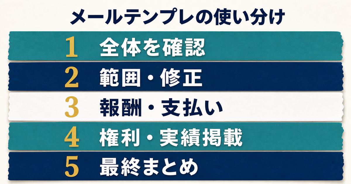 条件確認メール5種類の使い分けを示す図