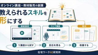 オンライン講座と教材販売で教えられるスキルを録画ライブ教材に変えて改善する流れのアイキャッチ