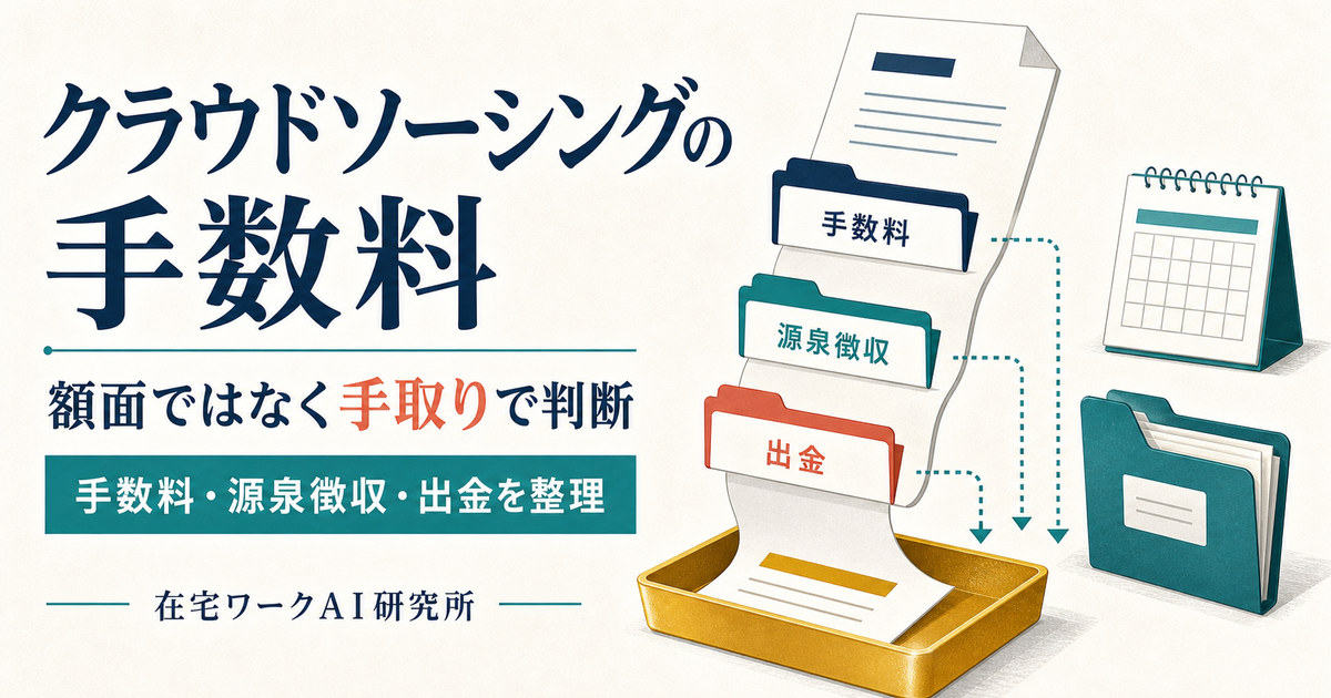 クラウドソーシングの手数料を額面ではなく手取りで判断し手数料源泉徴収出金を整理する記事アイキャッチ