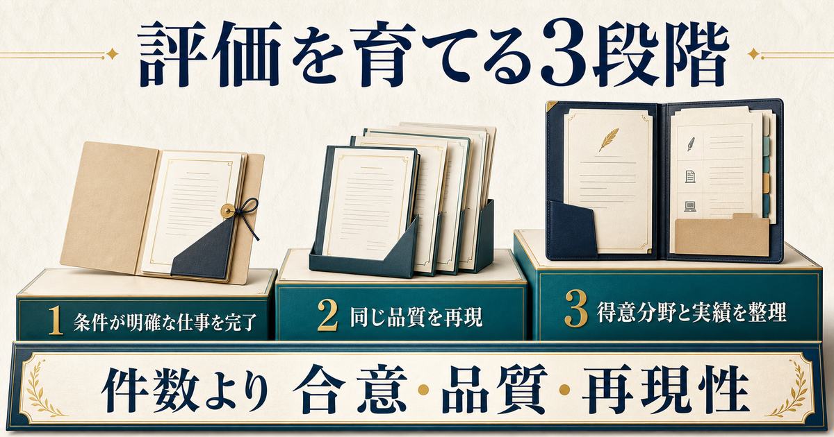 明確な条件の仕事完了・品質の再現・得意分野と実績整理へ進む持続可能な評価ロードマップ