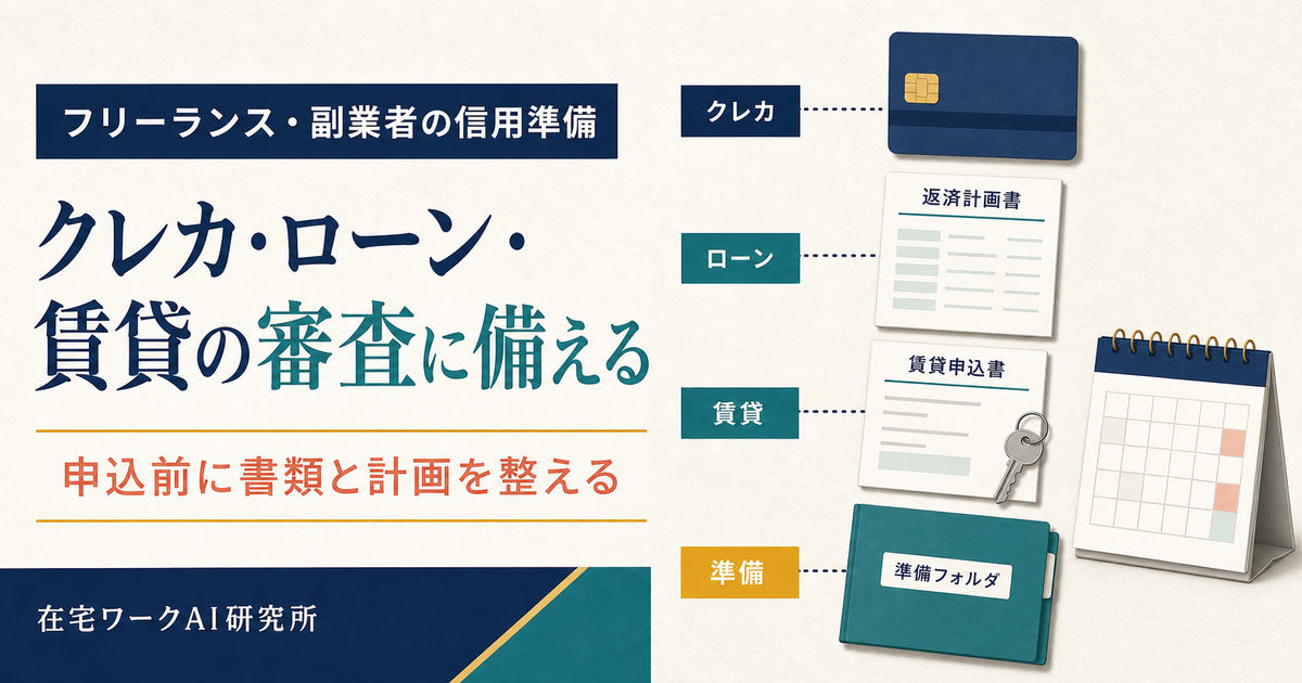 フリーランスと副業者がクレジットカードローン賃貸の申込前に書類と支払計画を整える記事アイキャッチ