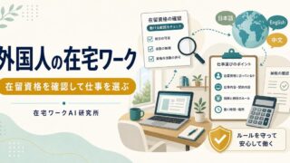 日本在住の外国人の在宅ワークと在留資格確認を示すアイキャッチ画像