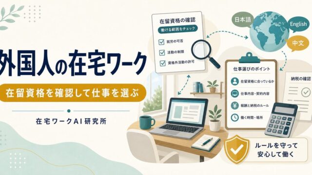 日本在住の外国人の在宅ワークと在留資格確認を示すアイキャッチ画像