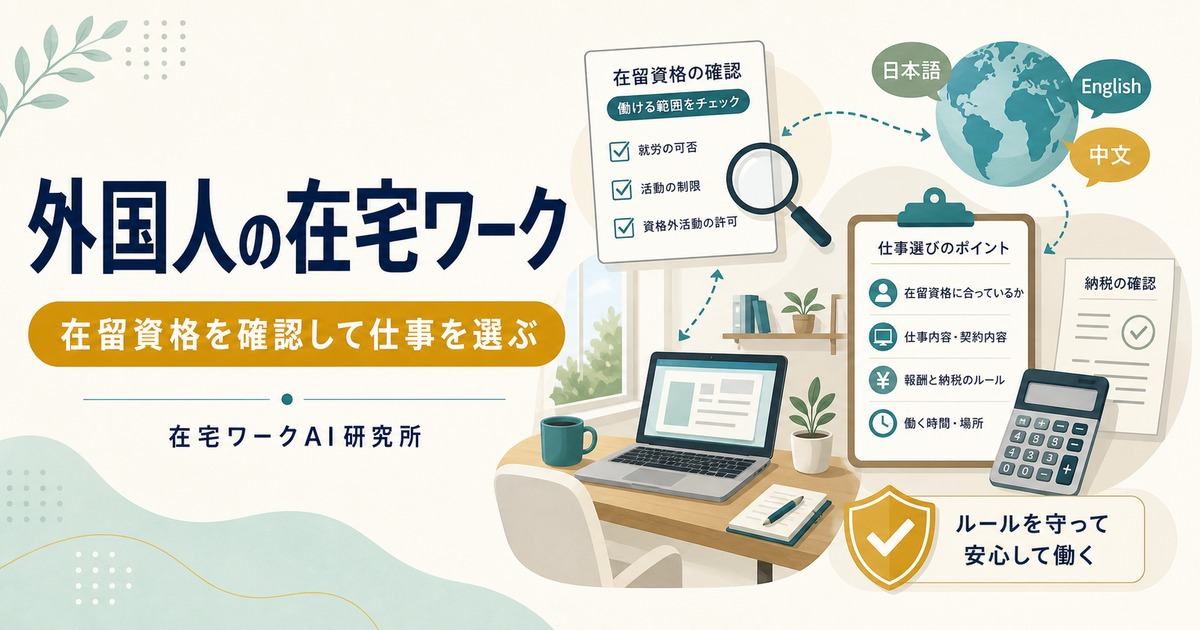 日本在住の外国人の在宅ワークと在留資格確認を示すアイキャッチ画像