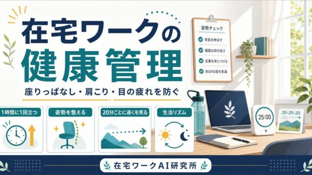 在宅ワークの健康管理と座りっぱなし対策を示すアイキャッチ画像