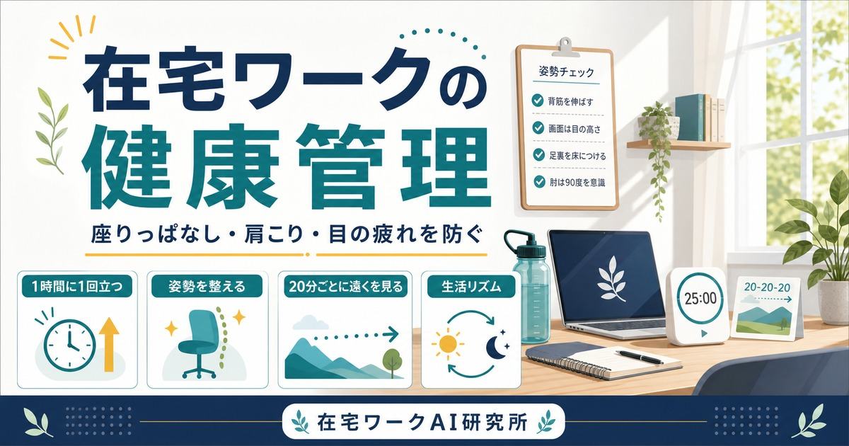 在宅ワークの健康管理と座りっぱなし対策を示すアイキャッチ画像