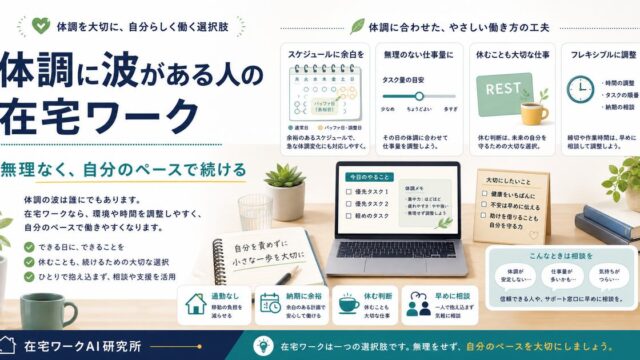 体調に波がある人が在宅ワークを無理なく自分のペースで続ける考え方をまとめた図解