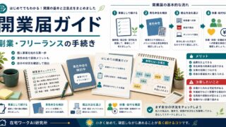 副業やフリーランス向けに開業届と青色申告、提出方法、扶養や給付の確認をまとめた図解