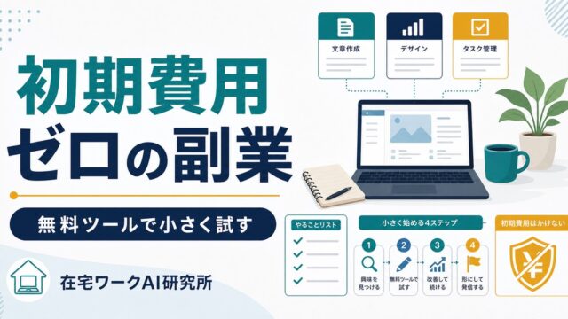 初期費用ゼロの副業を無料ツールで小さく試し、先払いに注意しながら始める方法を示す図解