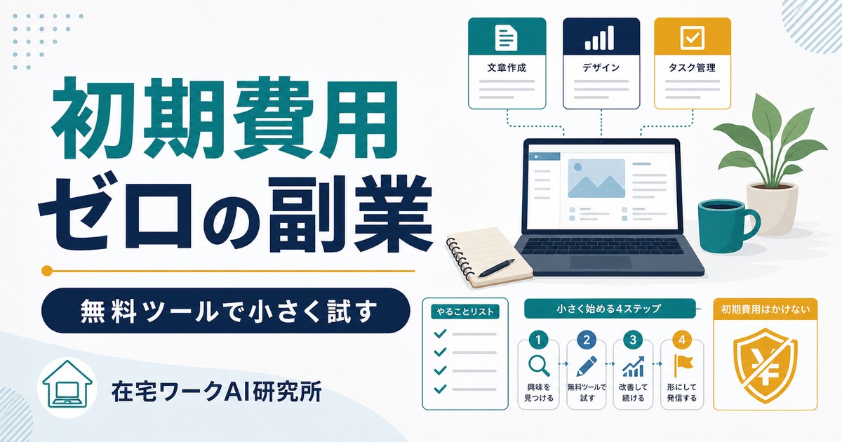 初期費用ゼロの副業を無料ツールで小さく試し、先払いに注意しながら始める方法を示す図解