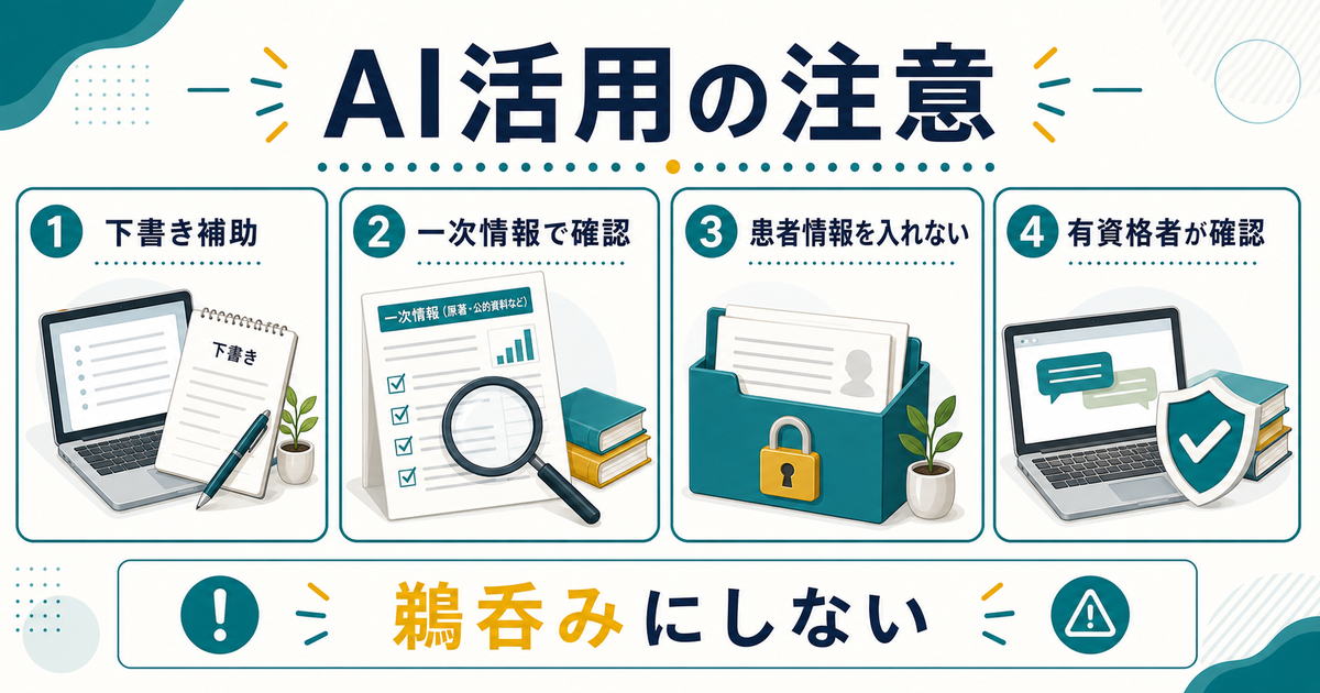 看護師がAIを医療情報の下書き補助に使う際の注意点図