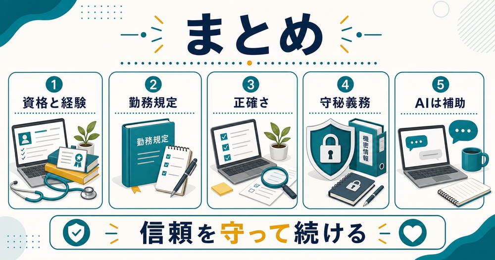 看護師が副業を続けるための確認ポイントまとめ図