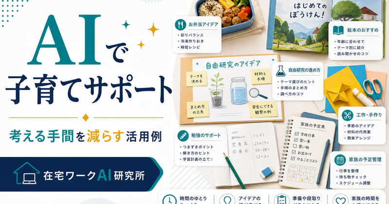 AIを子育てに活用して献立や自由研究や読み聞かせなどの考える手間を減らす方法を示すアイキャッチ画像