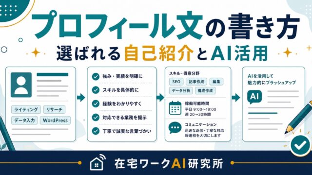 クラウドソーシングのプロフィール文の書き方とAI活用を示すアイキャッチ画像