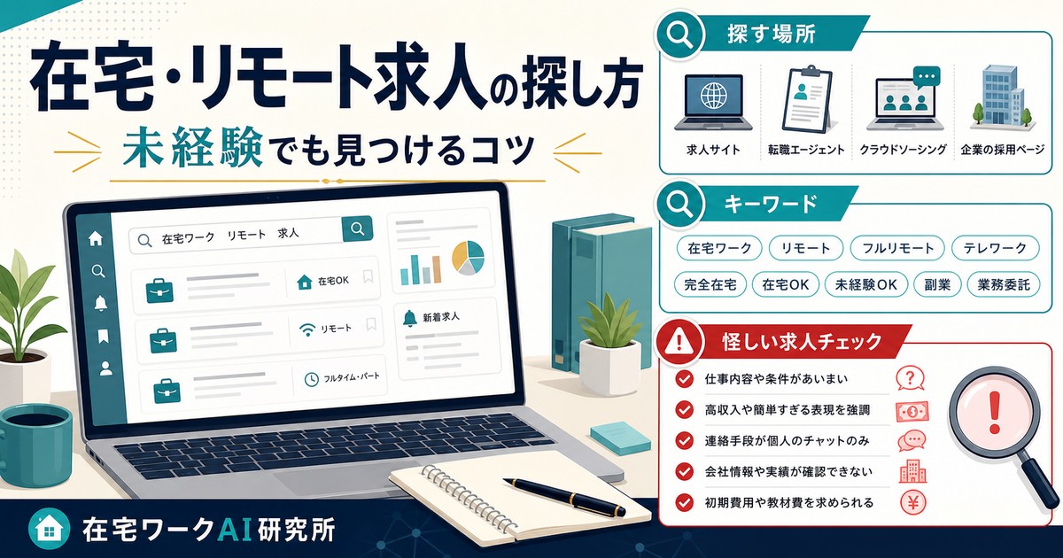 在宅・リモートワーク求人の探し方と怪しい求人チェックを示すアイキャッチ画像