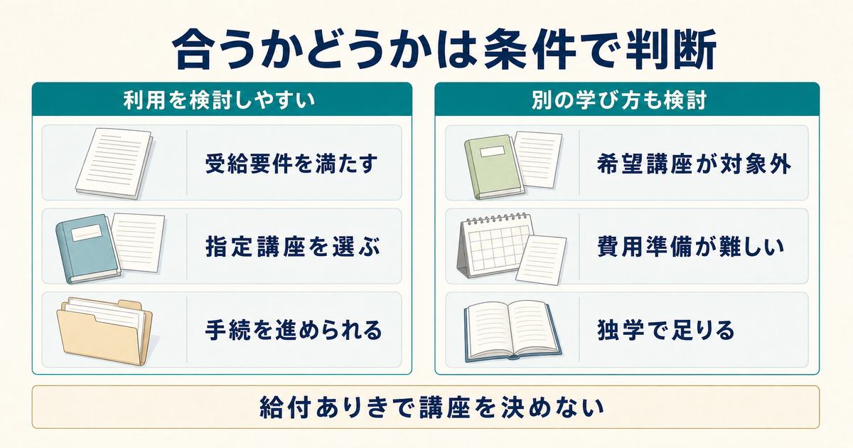 給付制度を利用しやすい条件と別の学び方も検討する条件を比較した図