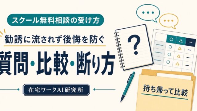 スクール無料相談で質問と比較と断り方を整理し持ち帰って判断する記事のアイキャッチ