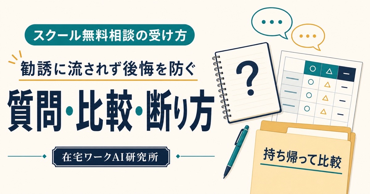 スクール無料相談で質問と比較と断り方を整理し持ち帰って判断する記事のアイキャッチ