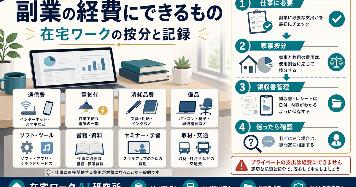 副業の経費と在宅ワークの按分・記録を示すアイキャッチ画像