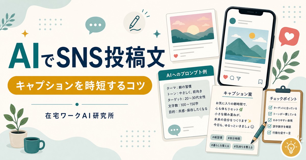 AIでSNS投稿文とキャプションを作る方法を示すアイキャッチ画像