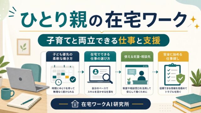 ひとり親の在宅ワークと子育て・支援活用を示すアイキャッチ画像