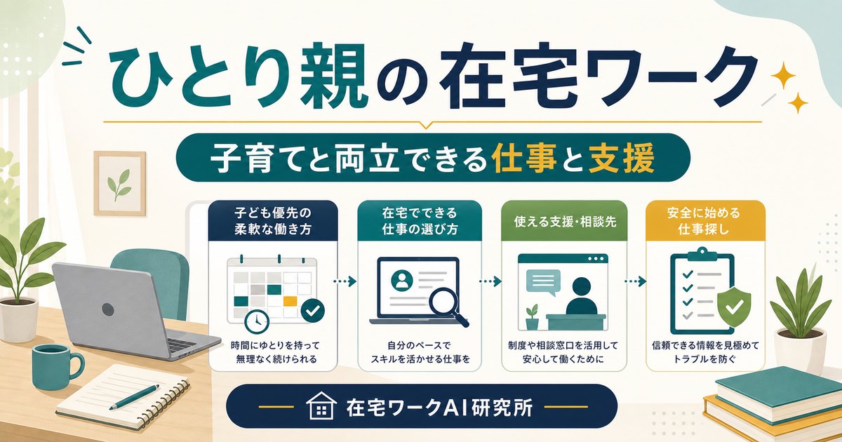 ひとり親の在宅ワークと子育て・支援活用を示すアイキャッチ画像