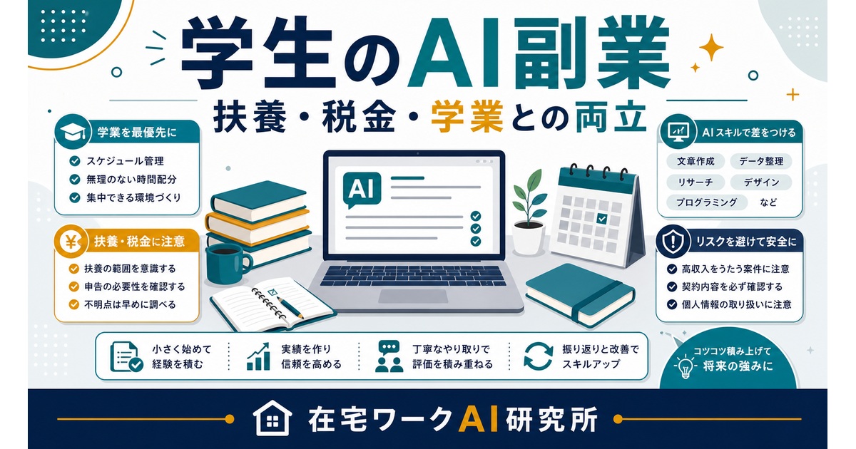 学生のAI副業と扶養・税金・学業との両立を示すアイキャッチ画像