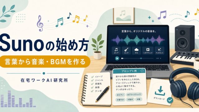 Sunoの始め方とAIで音楽・BGMを作る手順を示すアイキャッチ画像