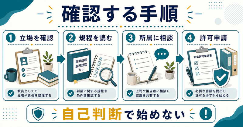 教員が副業前に確認する手順をまとめた図解