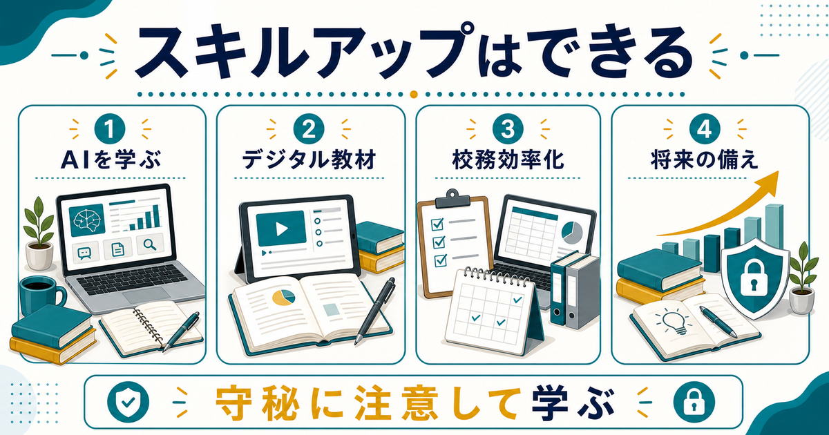 副業が難しい教員でもスキルアップできる内容の図解