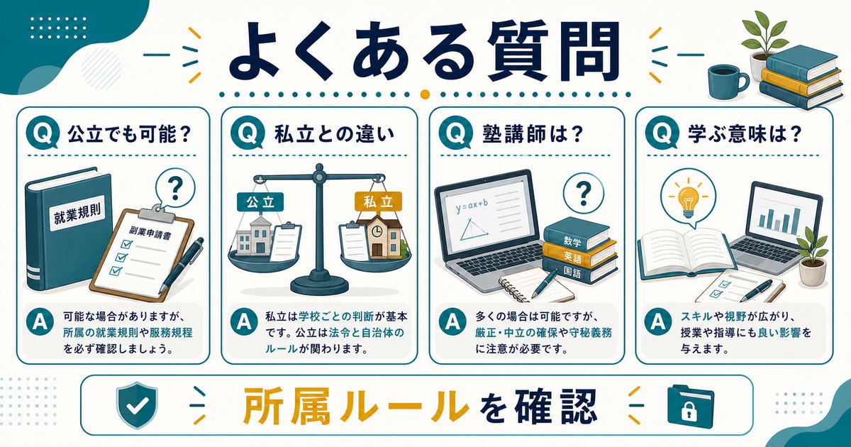 教員の副業に関するよくある質問を整理した図解