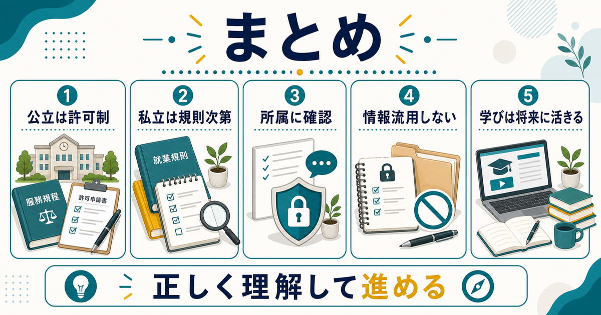 教員の副業ルールとスキル活用のまとめ図
