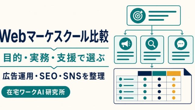 目的と実務課題と支援内容でWebマーケティングスクールを比較する記事のアイキャッチ