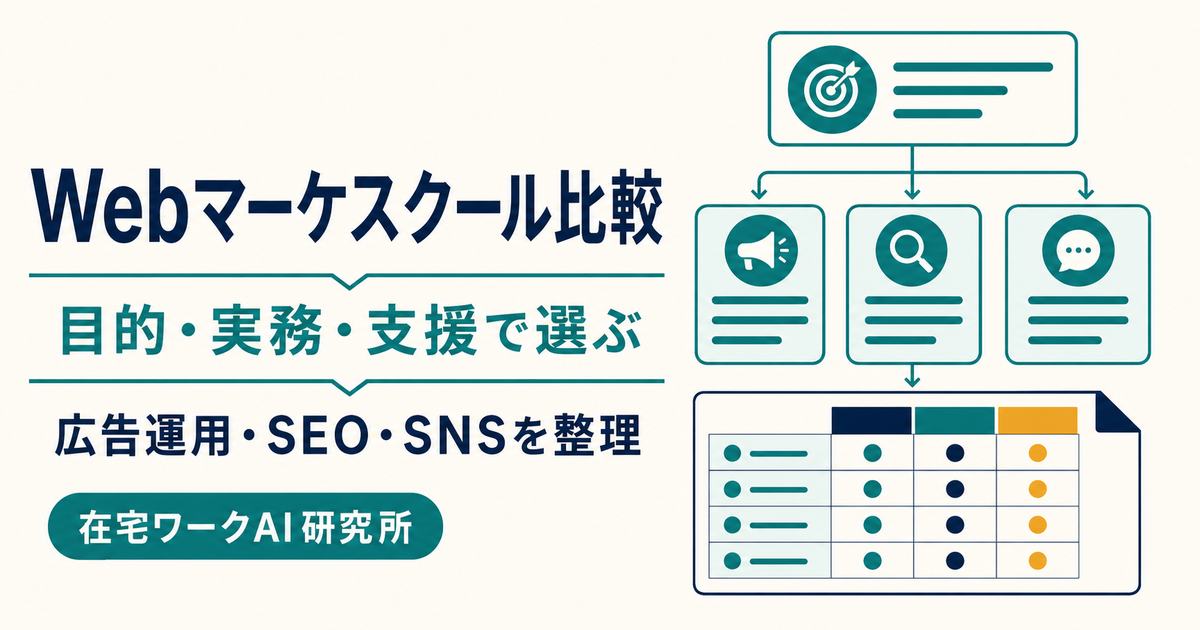 目的と実務課題と支援内容でWebマーケティングスクールを比較する記事のアイキャッチ