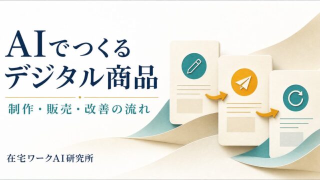 AIでデジタル商品を制作・販売・改善する流れを示すアイキャッチ