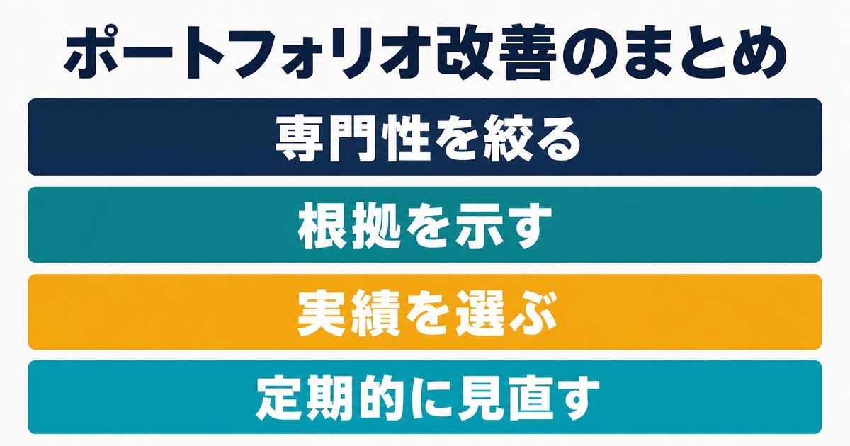 副業ポートフォリオを絞る・示す・選ぶ・見直す流れで改善するまとめ情報図