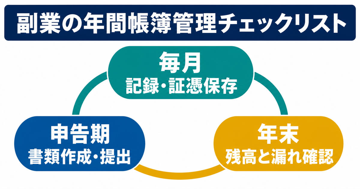 毎月から申告期までの帳簿管理サイクル