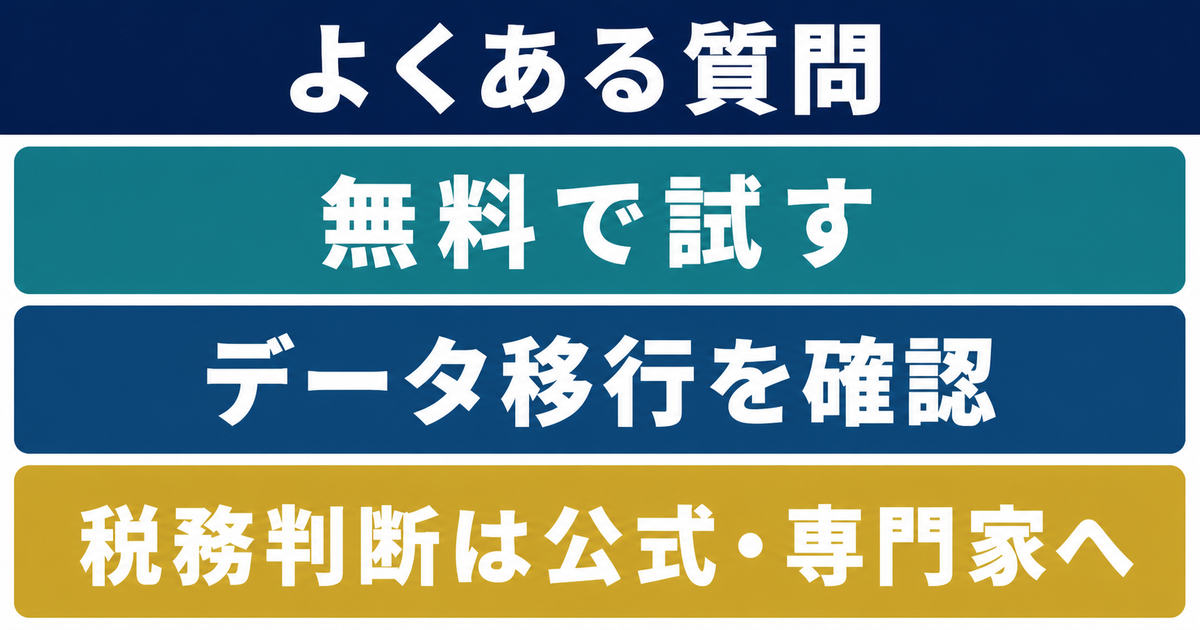 会計ツール選びのよくある質問を3点で整理した図