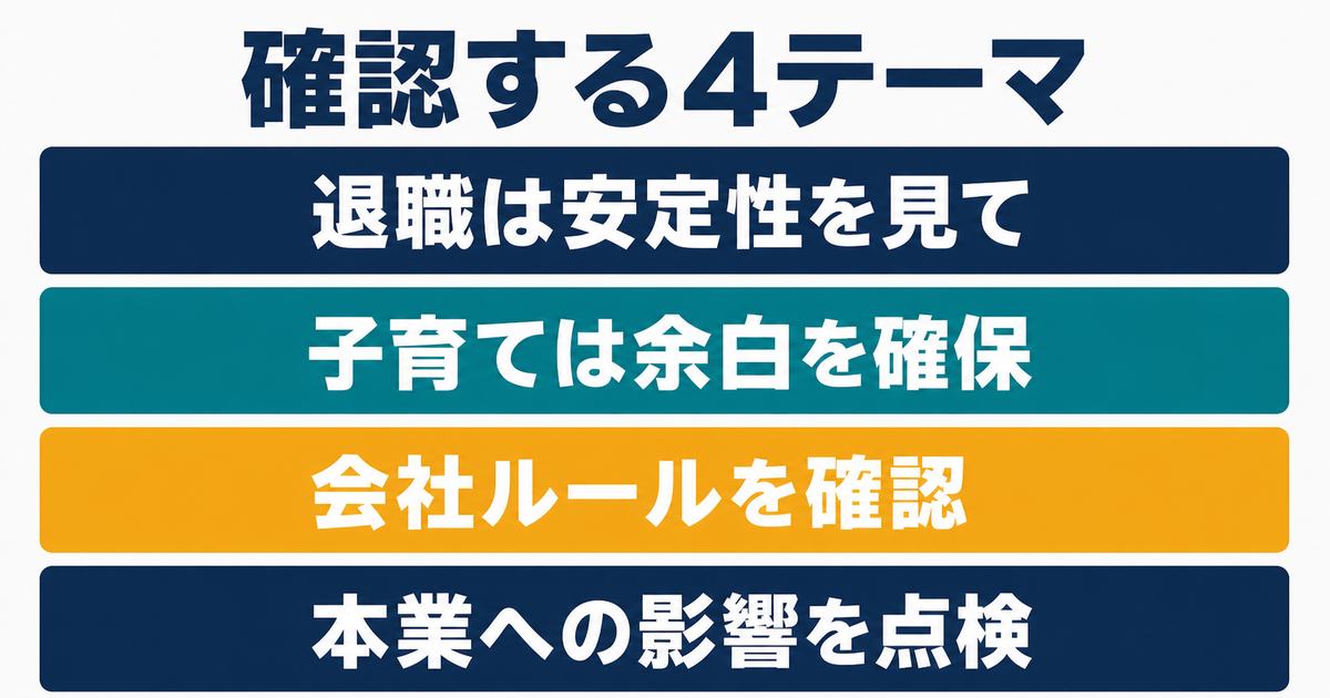 退職・子育て・会社ルール・本業への影響を確認するFAQ情報図