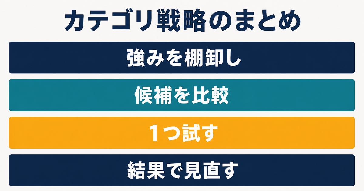 カテゴリ戦略を棚卸し・比較・試行・見直しで進めるまとめ情報図