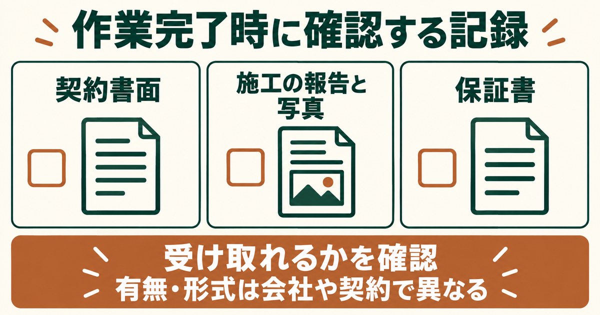 作業完了時に確認する3つの記録:契約書面、施工の報告と写真、保証書