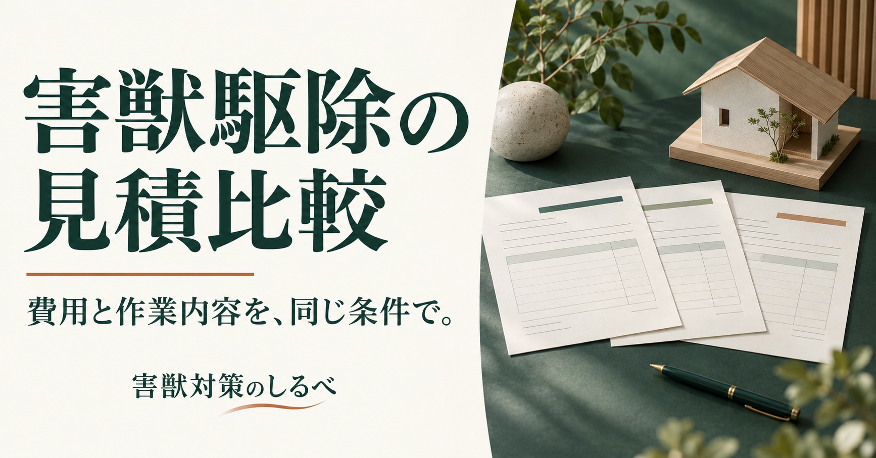 害獣駆除の見積比較。費用と作業内容を同じ条件で比べるためのイメージ