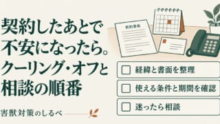 契約したあとで不安になったら。クーリング・オフと相談の順番のイメージ